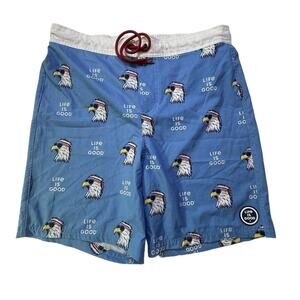 Life Is Good Eagle Print Swim Trunks Blue Patriotic Board Shorts Size Medium